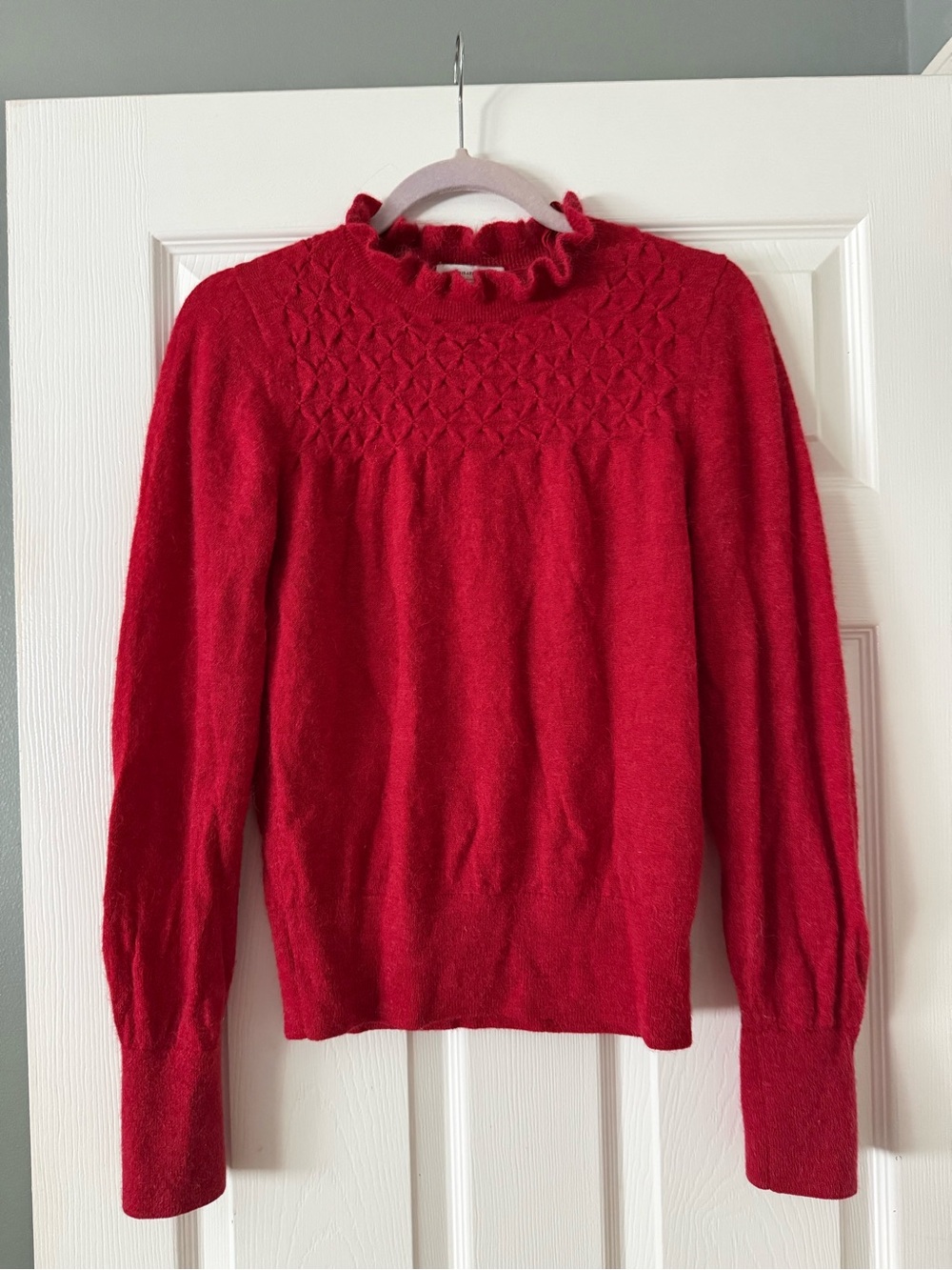 Ruffled Mock Neck Red Sweater for Women